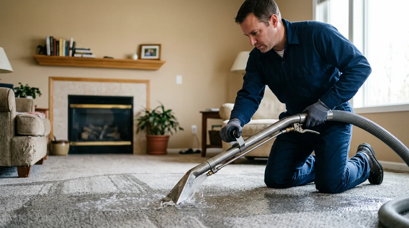 Water damage restoration technician working near Cedarville, IL